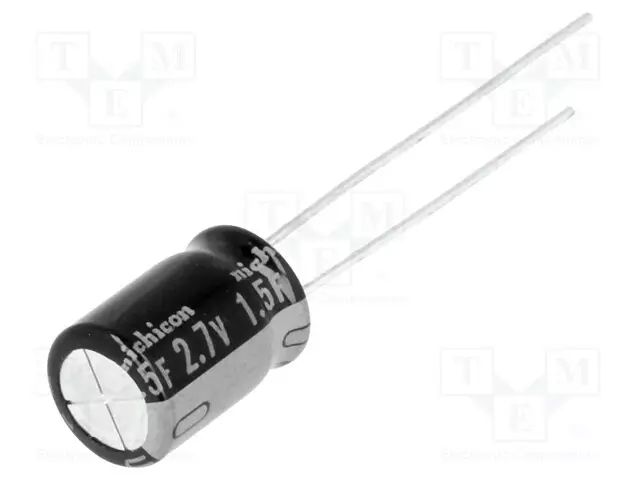 SUPERKONDENSAATTORI - THT - 1,5F - 2,7VDC - ±20% - RASTERI: 3,5MM - 3OHM - Superkondensaattorit - JUWT1155MPD - 1