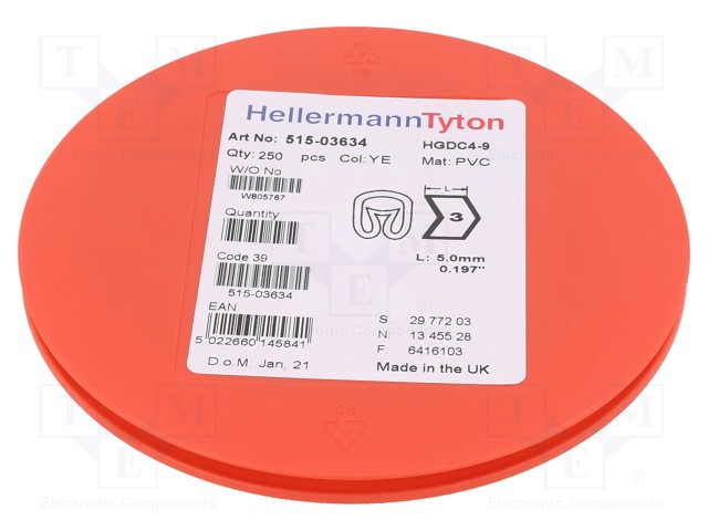 MERKIT - MERKINTÄ: 3 - 4÷9MM - PVC - KELTAINEN - -65÷105°C - HGDC4-9 - Kaapeleiden merkintä - HGDC4-93-PVC-YE - 1