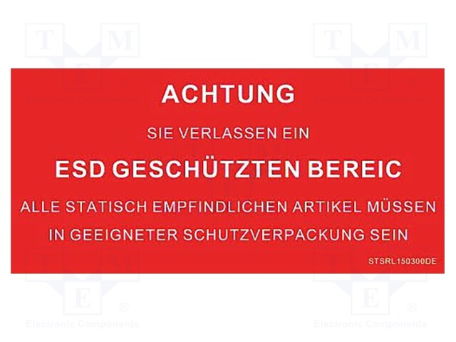 TIEDOTUSTAULU - ESD - 150X300MM - PUNAINEN - KIELI: DE - ESD teipit ja etiketit - PRT-STSRL150300DE - 1