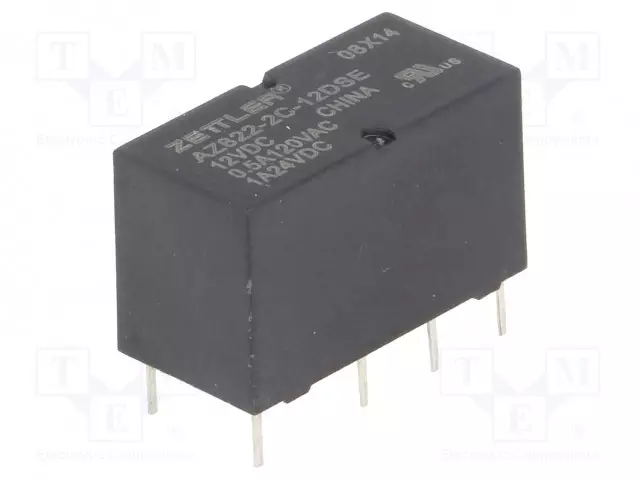RELE - DPDT - UKELAN: 12VDC - 2A - 0,5A/120VAC - PCB - Pienoisreleet - AZ822-2C-12DSE - 1