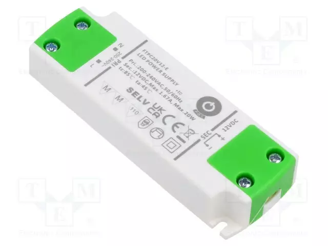 VIRTALÄHDE: IMPULSSI - LED - 20W - 12VDC - 1,67A - 180÷264VAC - FTPC-E - LED teholähteet - FTPC20V12-E - 1