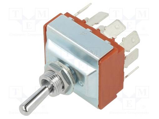 VIPUKYTKIN - ASENNOT: 2 - 4PDT - ON-ON - 9A/250VAC - 20A/30VDC - S - -10÷70°C - Vipukytkimet - S42F - 1