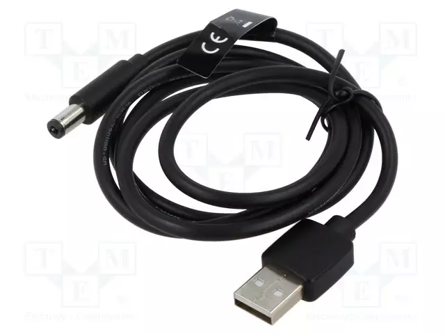 KAAPELI - USB A PISTOKE,DC 5,5/2,5 LIITIN - MUSTA - 1M - ERISTYS: PVC - DC virtakaapelit - CEYBF - 1