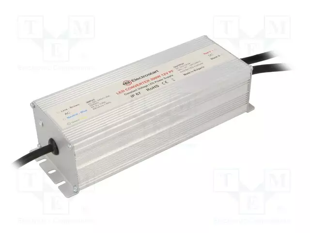 VIRTALÄHDE: IMPULSSI - 200W - 12VDC - 16,66A - 180÷295VAC - IP67 - 89% - LED teholähteet - LED-200-12-PF - 1