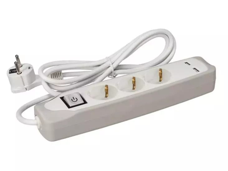 3-WAY SOCKET OUTLET WITH SWITCH - 2 USB PORTS - GREY/WHITE - SCHUKO - Jatkojohdot ja -haaroittimet - EB3CGUSB-G - 1