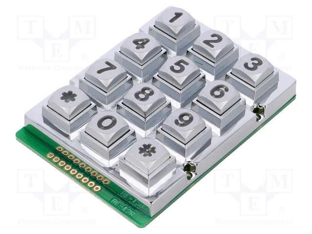 NÄPPÄIMISTÖ: METALLI - PAINIKK.LKM: 12 - LED - METALLIOHM - 1,2N - Metalliset alfanumeeriset näppäimistöt - KB207-MNS-WP-G - 1