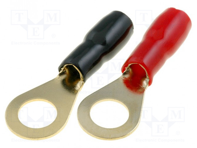 RENGASLIITIN-ERISTETTY - MUSTA JA PUNAINEN - KULLATTU - 10MM2 - Autokaiuttimet ja soviterenkaat - TERMINAL-RING-8G - 1