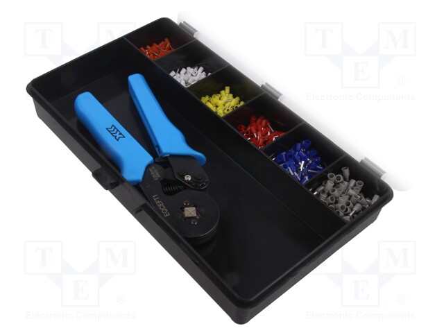 TYÖKALUSETTI: LIITTIMIEN, PÄIDEN PURISTAMISEEN - 0,25÷6MM2 - Krimppauspihdit kaapelipäätteisiin - PA-KIT-EQCEF1G - 1