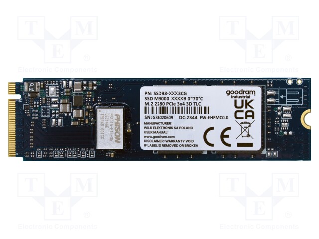 512GB - M.2 2280 - 3D TLC NAND - NVME PCIE 3X4 - 0÷70°C - Embedded järjestelmien lisätarvikkeet - SSD98-5123SG - 1