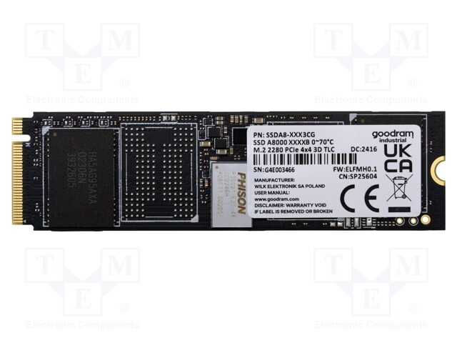 2048GB - M.2 2280 - 3D TLC NAND - NVME PCIE 4X4 - -40÷85°C - Embedded järjestelmien lisätarvikkeet - SSDA8-2T03DG - 1