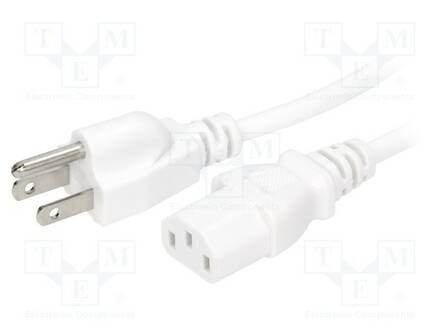 KAAPELI - 3X18AWG - IEC C13 NAARAS-NEMA 5-15 (B) PISTOKE - PVC - 3M - Tietokone- ja laitejohdot - SN22-3183WH - 1
