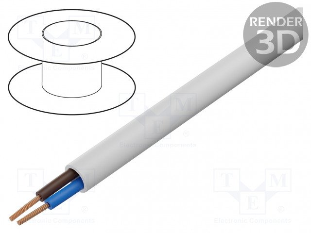 JOHTO - H03VV-F,OMY - 2X1MM2 - PYÖREÄ - CU - PVC - VALKOINEN - 300V - Virtajohdot metritavara - H03VV-F2X1.00WH - 1