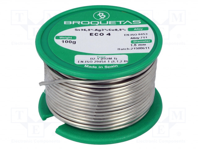 LYIJYTÖN TINA - SN96,5AG3CU0,5 - 1,5MM - 100G - KELA - 217÷220°C - Juotostinat ja muut juotosaineet - ECO4-1501H - 1