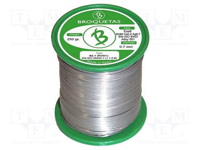 LYIJYTÖN TINA - SN99CU0,7AG0,3 - 0,7MM - 0,25KG - KELA - 217÷227°C - Juotostinat ja muut juotosaineet - ECO5-07025H - 1