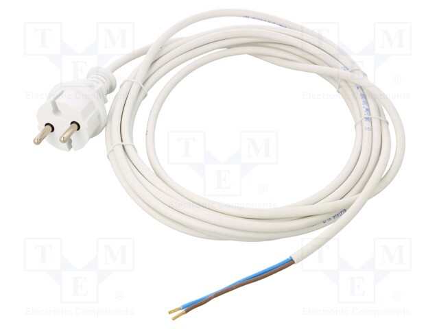 KAAPELI - 2X1MM2 - CEE 7/17 (C) PISTOKE,JOHDOT - PVC - 5M - VALKOINEN - Tietokone- ja laitejohdot - WJ-24-2105WH - 1