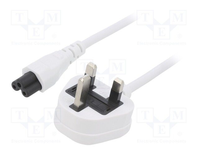 KAAPELI - 3X0,75MM2 - BS 1363 (G) PISTOKE,IEC C5 NAARAS-PVC - 5M - Tietokone- ja  laitejohdot - SN33-3075WH - 1