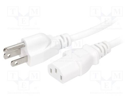 KAAPELI - 3X18AWG - IEC C13 NAARAS-NEMA 5-15 (B) PISTOKE - PVC - 2M - Tietokone- ja  laitejohdot - SN22-3182WH - 1
