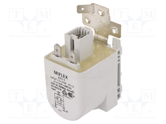 SUODATIN: HÄIRIÖSUOJA-250VAC - CX: 0,47UF - CY: 27NF - 1MH - 680KOHM - 16A - Häiriönpoistosuotimet - X17-1-DH - 1