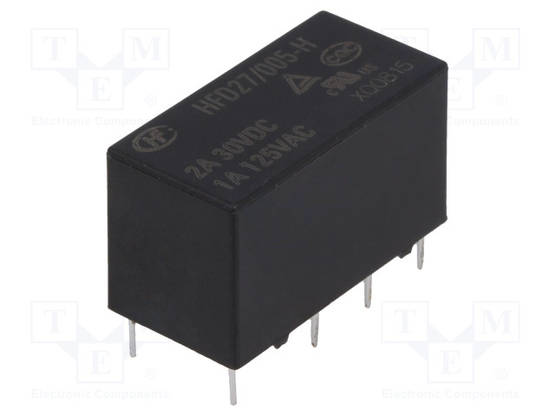 RELE - DPDT - UKELAN: 5VDC - 2A - 1A/125VAC - PCB - Pienoisreleet - HFD27005-H - 1