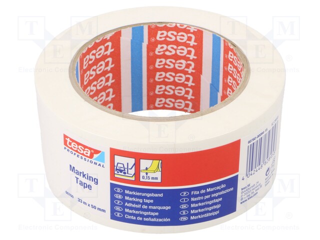 NAUHA: VAROITUSNAUHA - VALKOINEN - L: W: 50MM - TARTTUVA - 2,5N/CM - Varoitus- ja merkintäteipit - TESA-60760WH - 1