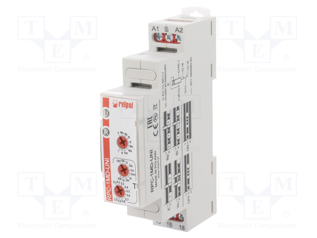 0,1S÷10 PÄIVÄÄ - SPDT - 250VAC/16A,24VDC/16A - UVIRT: 12÷240VAC - Aikareleet ja ajastimet - RPC-1MD-UNI - 1