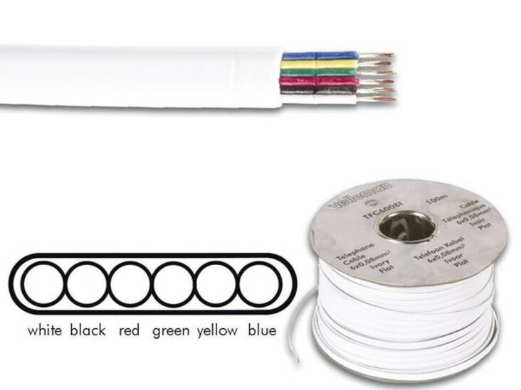 TELEPHONE CABLE 6 x 0.08mm WHITE FLAT, LENGTH ON REEL : 100m - Puhelinkaapelit - TFC6008I - 1
