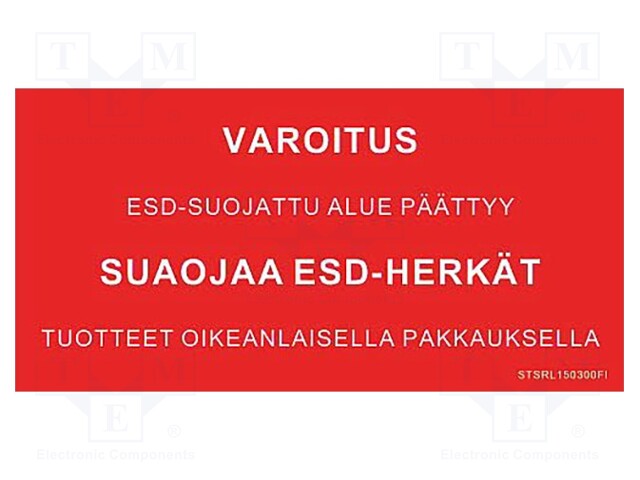 TIEDOTUSTAULU - ESD - 150X300MM - PUNAINEN - KIELI: FI - ESD teipit ja etiketit - PRT-STSRL150300FI - 1