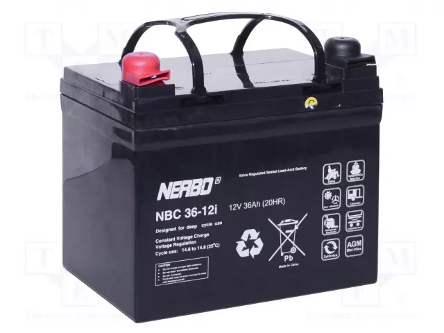 AKKU: LYIJYHAPPO - 12V - 36AH - AGM - AUTOMAATTINEN - 195X130X163MM - Lyijyhyytelöakut - ACCU-NBC36-12I - 1