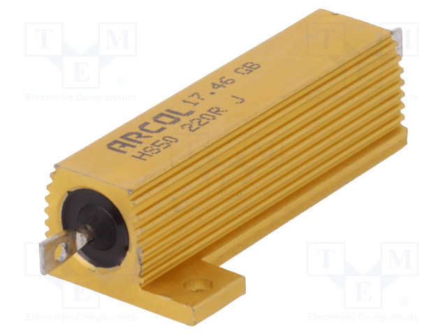 LANKAVASTUS ALUMIINIPROFIILILLA - RUUVIKIINNITYS - 220OHM - 50W - ±5% - 160V - Tehovastukset - HS50-220RJ - 1