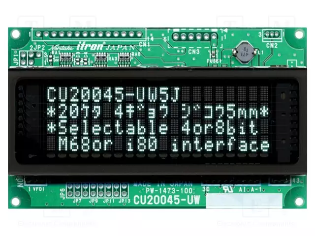 NÄYTTÖ: VFD - AAKKOSNUMEERINEN - 20X4 - MERKKI: 4,7MM - 350CD/M2 - VFD-näytöt - CU20045-UW5J - 1