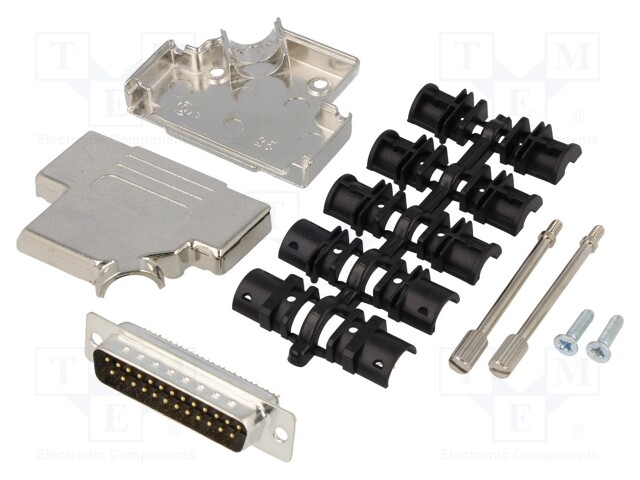 LIITIN: D-SUB - PIN: 25 - PISTOKE - UROS - JUOTETTAVA - JOHTOON - MUSTA - D liittimet - D45ZK25-DMP-K - 1