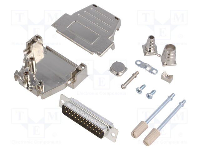 LIITIN: D-SUB - PIN: 25 - PISTOKE - UROS - JUOTETTAVA - JOHTOON - MUSTA - D liittimet - DSSK25-M-DMP-K - 1