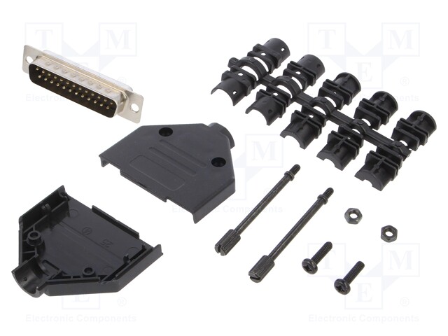 LIITIN: D-SUB - PIN: 25 - PISTOKE - UROS - JUOTETTAVA - JOHTOON - MUSTA - D liittimet - DTPK-P-25-DBP-K - 1