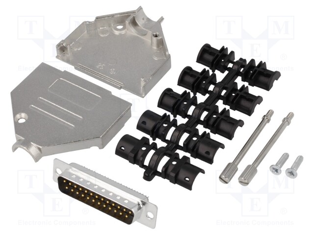 LIITIN: D-SUB - PIN: 25 - PISTOKE - UROS - JUOTETTAVA - JOHTOON - MUSTA - D liittimet - DTZK25-DMP-K - 1