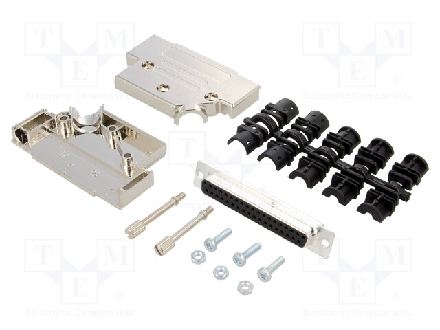 LIITIN: D-SUB - PIN: 37 - PISTOKE - NAARAS - JUOTETTAVA - JOHTOON - MUSTA - D liittimet - D45PK-M-37-DBS-K - 1