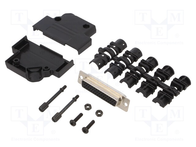 LIITIN: D-SUB - PIN: 44 - PISTOKE - NAARAS - JUOTETTAVA - JOHTOON - MUSTA - D liittimet - D45PK-P-25-HDS44-K - 1