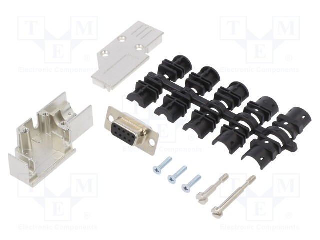 LIITIN: D-SUB - PIN: 9 - PISTOKE - NAARAS - 90° KULMA - JUOTETTAVA - D liittimet - DCMR-FK-09-DBS-K - 1