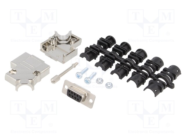 LIITIN: D-SUB - PIN: 9 - PISTOKE - NAARAS - JUOTETTAVA - JOHTOON - MUSTA - D liittimet - D45PK-M-09-DBS-K - 1