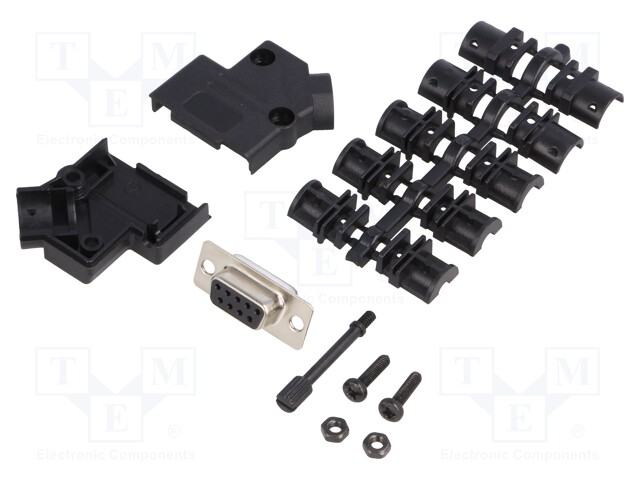 LIITIN: D-SUB - PIN: 9 - PISTOKE - NAARAS - JUOTETTAVA - JOHTOON - MUSTA - D liittimet - D45PK-P-09-DBS-K - 1