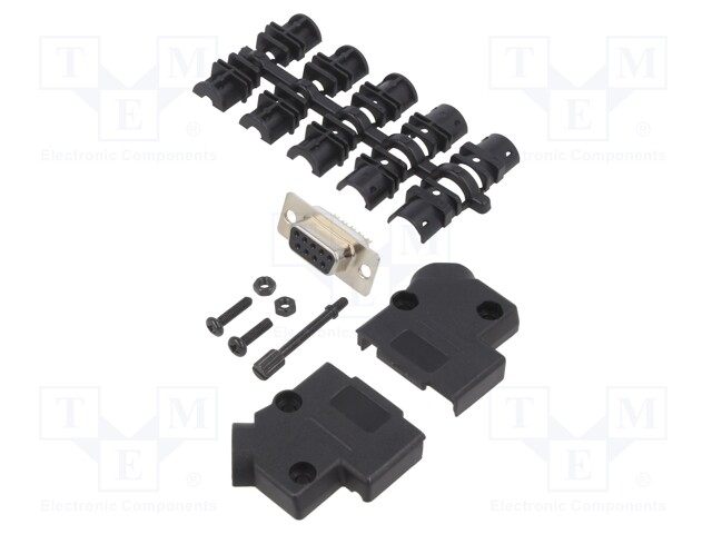 LIITIN: D-SUB - PIN: 9 - PISTOKE - NAARAS - JUOTETTAVA - JOHTOON - MUSTA - D liittimet - D45PK-P-09-DMS-K - 1