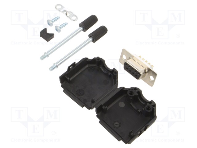 LIITIN: D-SUB - PIN: 9 - PISTOKE - NAARAS - JUOTETTAVA - JOHTOON - MUSTA - D liittimet - DPPK09-BK-DMS-K - 1