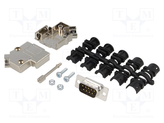 LIITIN: D-SUB - PIN: 9 - PISTOKE - UROS - JUOTETTAVA - JOHTOON - MUSTA - D liittimet - D45PK-M-09-DMP-K - 1