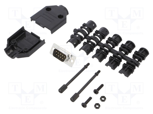 LIITIN: D-SUB - PIN: 9 - PISTOKE - UROS - JUOTETTAVA - JOHTOON - MUSTA - D liittimet - DTPK-P-09-DMP-K - 1