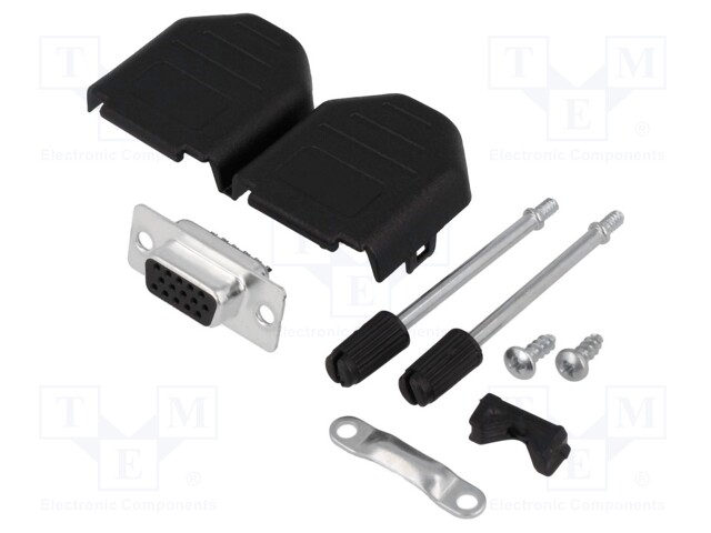 D-SUB LIITIN HD - PIN: 15 - PISTOKE - NAARAS - JUOTETTAVA - JOHTOON - D liittimet - DPPK09-BK-HDS-K - 1