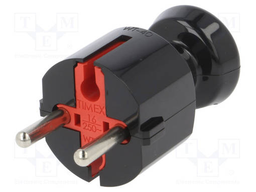 AC LIITIN-UROS - PISTOKE - 2P - 250VAC - 16A - MUSTA - JOHTOON - AC liittimet ja rungot - TX-WT-40K2BK - 1
