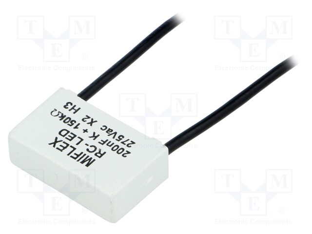 SUODATIN: RC - 275VAC - 200NF - 150KOHM - THT - 26,5X8,5X16,5MM - 80MM - Häiriönpoistosuotimet - RC-LED-200N150K - 1
