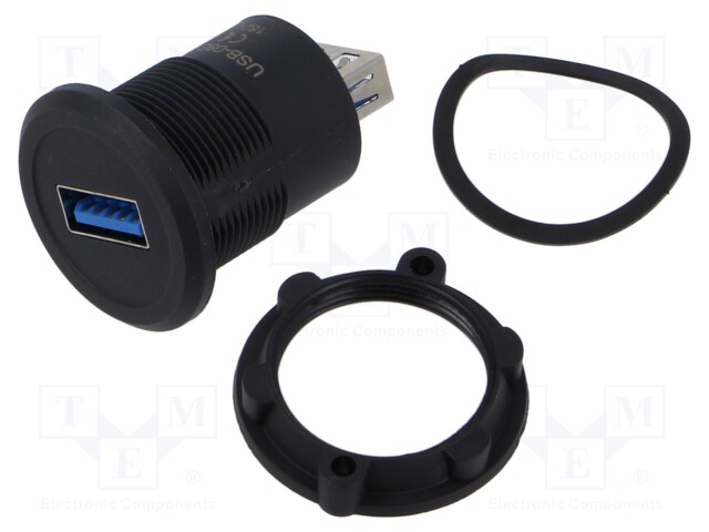 ADAPTERI - USB A RASIA,MOLEMMIN PUOLIN - PANEELIASENNETTAVA,TAKAMUUTTERI - USB liittimet - USB-08C-BK - 1