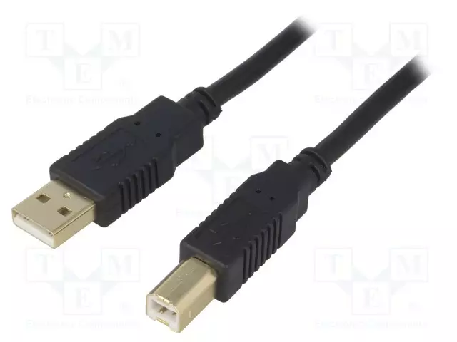 KAAPELI - USB 2.0 - USB A PISTOKE,USB B PISTOKE - KULLATTU - 5M - CCA - USB kaapelit ja adapterit - CAB-USB2AB5G-BK - 1