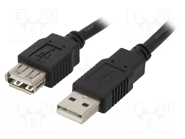 KAAPELI - USB 2.0 - USB A RASIA,USB A PISTOKE - 5M - MUSTA - CCA - USB kaapelit ja adapterit - CAB-USB2AAF5-BK - 1