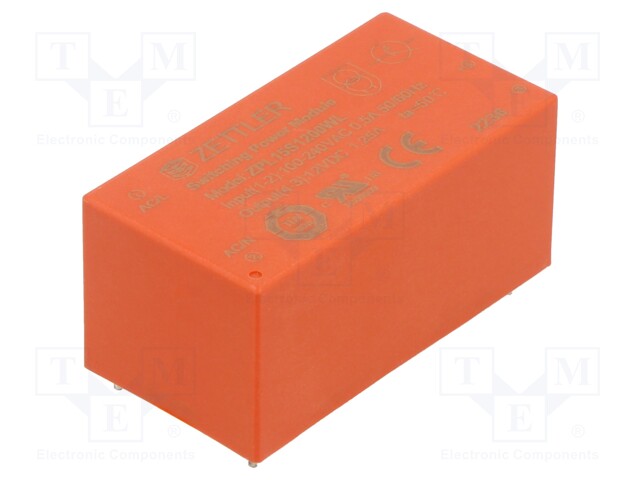 AC/DC MUUNNIN - 15W - TULOJÄNNITE 90÷264VAC,100÷370VDC - LÄHTÖJÄNNITE 12VDC - OUT: 1 - AC/DC muuntimet - ZPL15S1200WL - 1